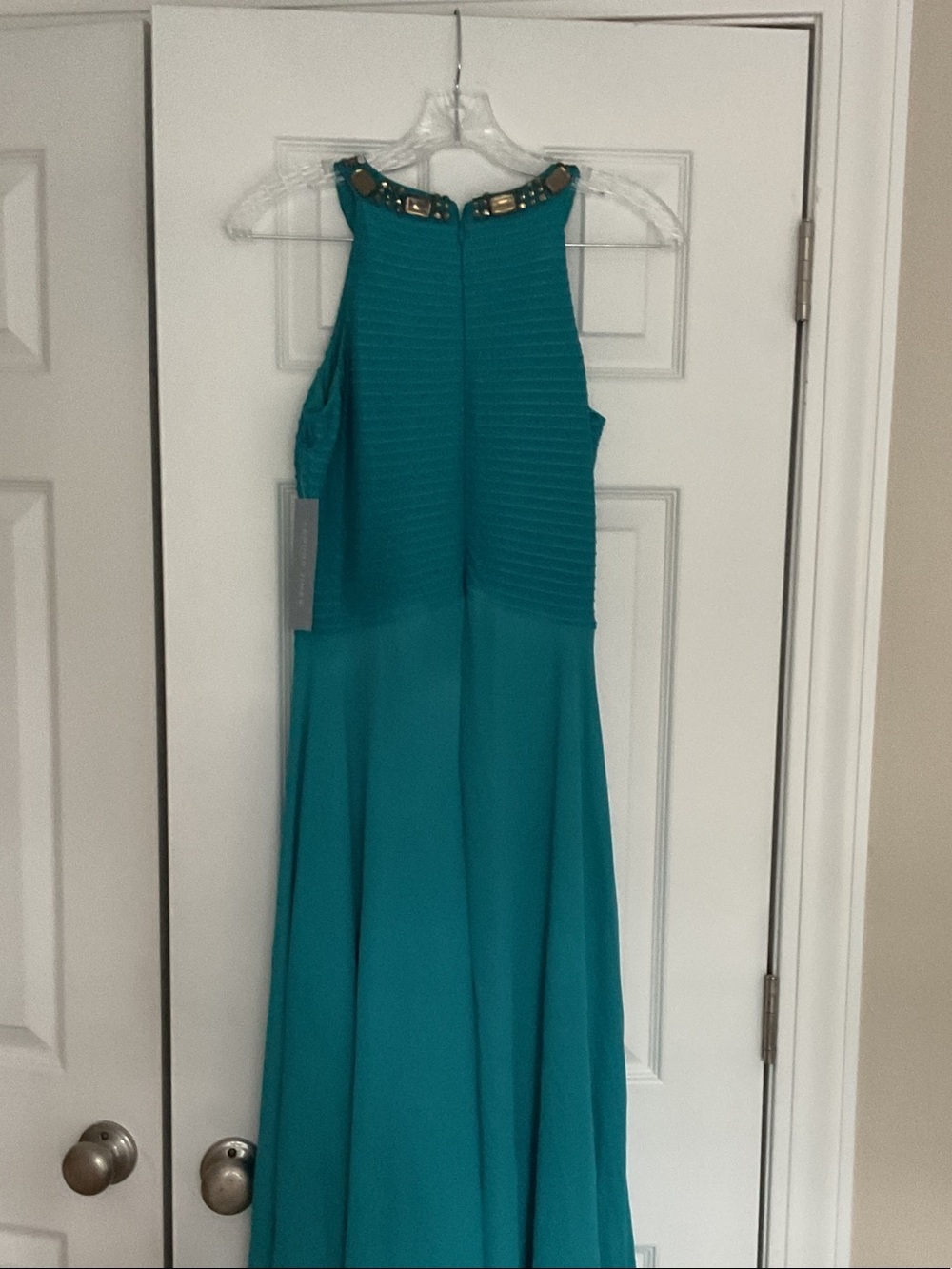 London Times Teal High-Neck Beaded Gown - Picture 6 of 6
